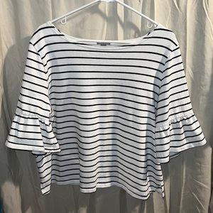 Women’s 1X 100% Cotton Sweater - White with Black Stripes